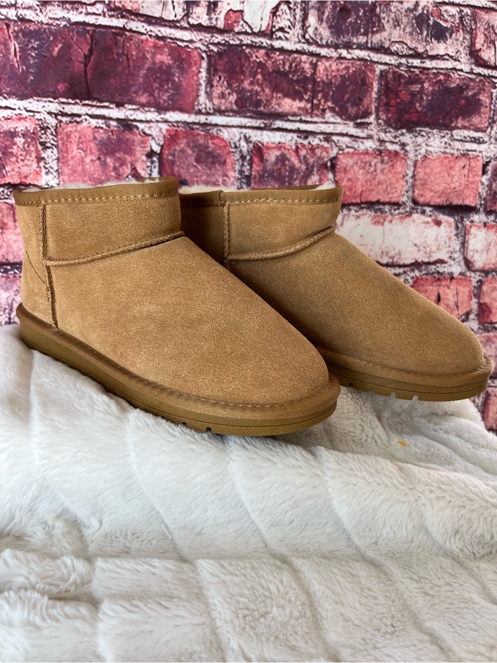 EVELLYHOOTD Genuine Suede Ultra Mini Ankle Boots Chestnut Fur Lined